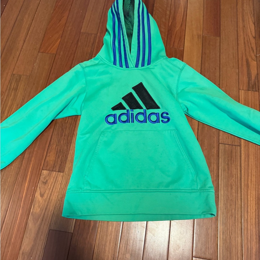 Adidas Kids Bright Green Hoodie with Blue Accents